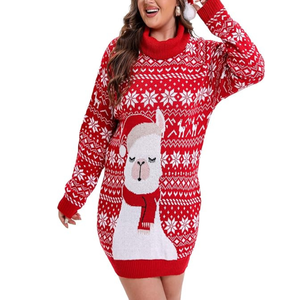 Personnalisé mignon surdimensionné <span class=keywords><strong>moche</strong></span> <span class=keywords><strong>robe</strong></span> <span class=keywords><strong>pull</strong></span> <span class=keywords><strong>de</strong></span> noël 2025 décontracté confortable gros tricot col roulé robes d'alpaga - Product Image 1