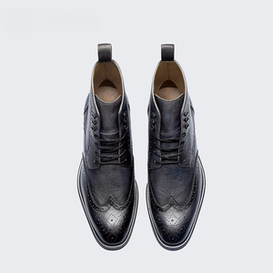 Wholesale <strong>Men</strong> Black Pebble Grain <strong>Brogue</strong> Ankle <strong>Boots</strong> Wingtip Perforation Side Metal Rivets Breathable Lining Daily Dress Shoes - Product Image 3