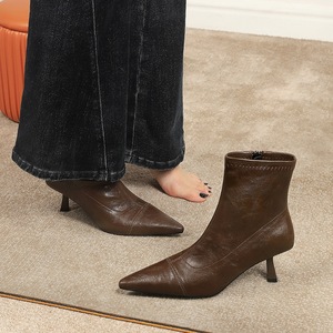 Bottines à talon fin et bout pointu rétro 2025, polyvalentes et élastiques - Product Image 6