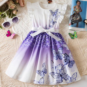 Vestido de Verano para Niñas Directo de Fábrica, Vestido de Princesa Estampado Europeo Americano de Alta Calidad con Mangas Volantes, Vestidos de Fiesta Personalizados para Niñas - Product Image 1
