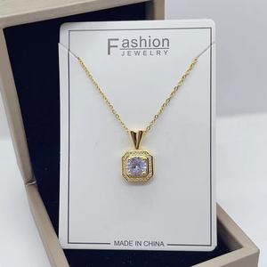 Collar de acero de titanio con incrustaciones de doble capa, collar con colgante de circón cuadrado, cadena de clavícula, joyería - Product Image 6