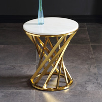 Petite table basse ronde en marbre blanc au design moderne Mobilier de maison Hôtel de luxe Canapé Table d'appoint en métal doré pour le salon