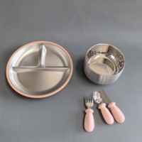 Ensemble de vaisselle minimaliste pour bébé, assiette compartimentée, bol, couverts, acier inoxydable de qualité alimentaire, écologique, sans BPA, anti-fuite
