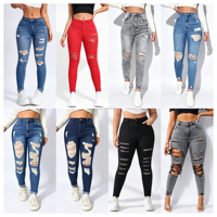 Jean Boyfriend Taille Haute Tendance pour Femme, Coupe Slim Décontractée avec Lacets et Détails Déchirés, Pantalon Crayon Sexy en Denim pour l'Automne