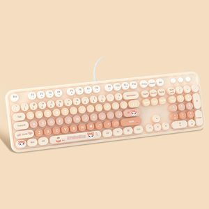 Cute Retro Round Key Wired Keyboard USB Mechanical Feel for Desktop Laptop <b>Office</b> for Men Women - Product Image 2
