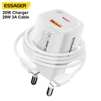 Chargeur Rapide Essager EU UK pour Téléphone Mobile PD 20W Type C et Câble de Charge Rapide Type USB C 100W pour Iphone Samsung
