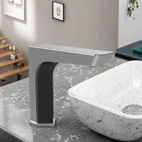 Robinet en céramique et laiton moderne à trou unique, robinet intelligent à capteur automatique, design à poignée unique, sans contact, montage sur plan de travail, sèche-mains domestique