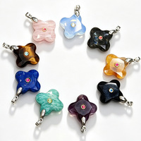 Pendentif Trèfle Délicat en Pierres Précieuses Naturelles Facettées Pavées de Zircons Cubiques, Breloque Fleur Porte-Bonheur en Cristal de Guérison Multi-Pierres pour la Fabrication de Bijoux DIY