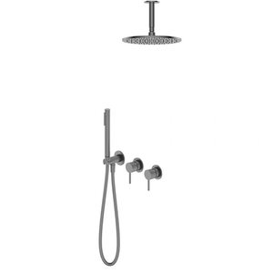 Minimalist Brass Ceiling <b>Mounted</b> Shower Head Round Dual Control Overhead Rain Shower - Product Image 5