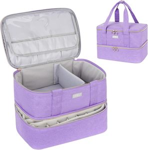 Échantillon gratuit étui organisateur de vernis à ongles sac de rangement de vernis à ongles double couche avec séparateurs réglables pour les femmes - Product Image 5