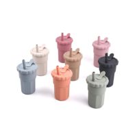 Gobelet à boire en silicone de 200 ml, gobelet d'apprentissage pour enfants, gobelet à paille en silicone pour bébé avec couvercle