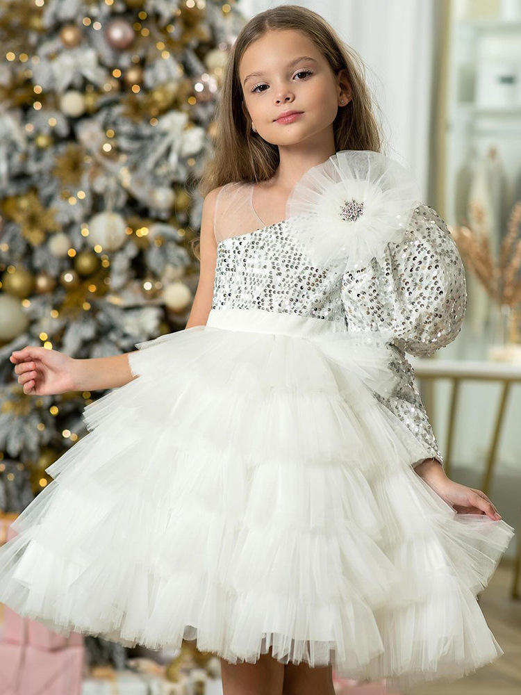 Latest Kids Dress One Shoulder Sequin Dress for Parties