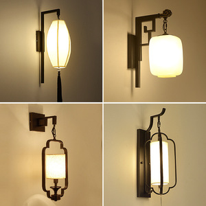 Lámpara de pared de estilo chino con pantalla de tela, luz Led, Base de bombilla E27 para sala de estar, pared de TV, pasillo de Hotel, iluminación de escalera - Product Image 5