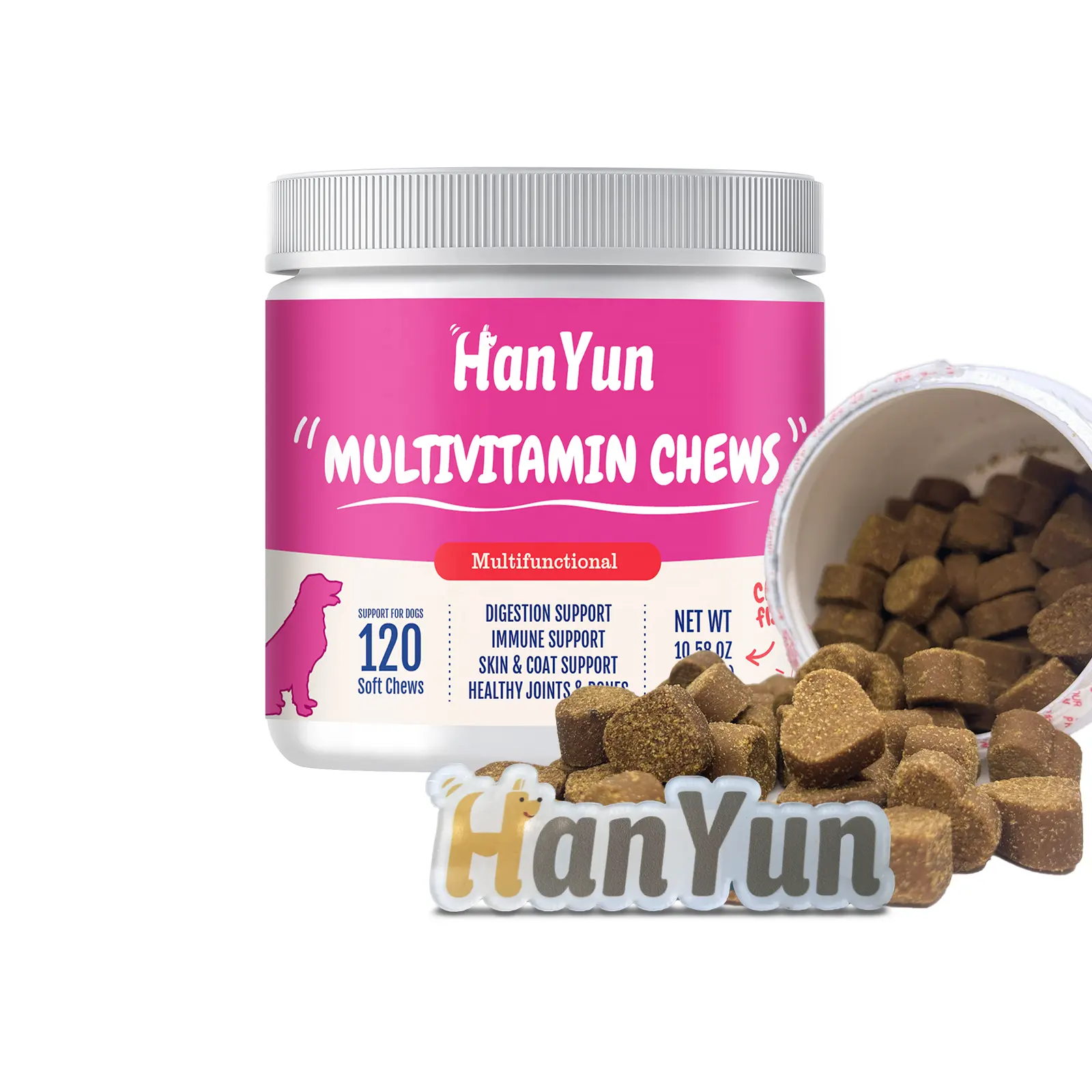 Hanyun Fábrica Atacado Pet Suplementos 11 em 1 Multivitamínico Soft Chews para Cães Mastigar Custom Private Brand Professional Lecitina