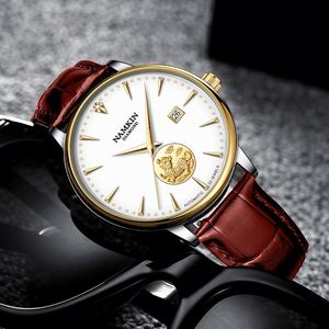 Montres mécaniques pour hommes personnalisées avec bracelet en cuir simple, en or 18 carats, motif Kirin, résistantes à l'eau, mouvement Hangzhou, cadran à aiguilles - Product Image 4