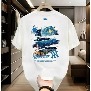 เสื้อยืดผ้าฝ้าย100% สำหรับผู้ชายผ้าถักเนื้อนุ่ม220กรัมใส่ได้ทุกวันขนาดปกติพิมพ์ลาย - Product Image 2