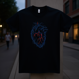 T-Shirt Unisex con Stampa Grafica Cuore Nero, Girocollo, Manica Corta, per Adulti, Stampa Digitale Promozionale - Product Image 3