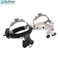 Buffalo Electric Dental Binocular Loupes 4.0X Magnification LED Headlight Dual Battery Metal Frame Surgical Loupe Dentist Clinic