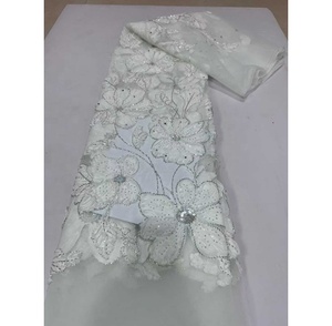 Precio al por Mayor, Venta Caliente, Encaje Africano Bordado en 3D con Lentejuelas, Tela de Tul Francés, Encaje Ecológico, Color Blanco para Vestido de Novia - Product Image 2