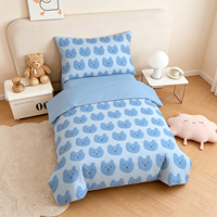 Vente en gros de linge de lit pour enfants en coton 100% avec imprimé ours mignon, 4 pièces, bleu clair, style moderne, housse de couette douce pour garçons et filles