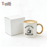 Topjlh Tasse à café en céramique blanche classique de luxe 11oz avec anse dorée, vierge pour sublimation, personnalisable, vente en gros