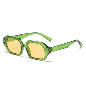 2022 Newest Hot Small Irregular Candy Retro Green Frame Yellow Lens Sunglasses