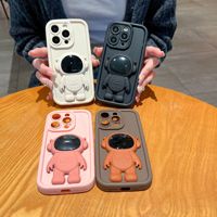 Coque de téléphone antichoc givrée couleur bonbon avec support, motif astronaute 3D populaire pour iPhone 15 Pro Max 14 13 12 11 XS XR