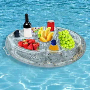 New design PVC Transparent Glitter Cup Holder Custom Logo Inflatable Party Drink Holder Pool Tray