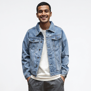 Veste en jean déchirée bleue pour homme, personnalisée avec logo, de haute qualité, style classique vieilli, collection 2026, vente en gros - Product Image 1