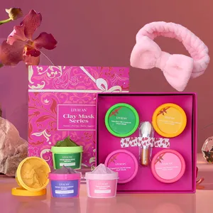 4 In 1 Masque Visage Soin Kurkuma Grüntee Schlamm maske Reinigung Vegane Aubergine Pink Facial Clay Mask Sets Geschenke für Frauen