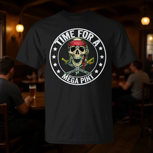 Camiseta Time For A Mega Pint con diseño de calavera pirata negra, talla unisex para adultos - Product Image 3