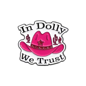 Pink Cowboy Hat Enamel Brooch In Dolly We Trust Text Backpack Badge Clothing Accessories Gift Jewelry