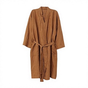 <b>Women</b> Striped Linen Cotton Full Length <b>Robe</b> V Neck Long Sleeve Casual Soft Woven Bathrobe Linen Manufacturer Supplier - Product Image 3