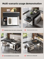 Table à manger pliable et mobile de petite taille pour petits espaces, ensemble table et chaises en dalle de roche pour usage domestique, îlot intégré