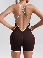 Combinaison tout-en-un pour femme Séchage rapide Respirant Fitness Yoga Suit Hip-Lift Cross-Back Sling Solid One-Piece Sports Jumpsuit