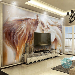 Papier peint artistique moderne imperméable en soie à <span class=keywords><strong>l</strong></span>'huile, motif deux chevaux au galop, pour chambre, salon, salle à manger, fond <span class=keywords><strong>de</strong></span> té<span class=keywords><strong>l</strong></span>évision, facile à poser - Product Image 2