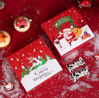 Boîte de Noël carrée à couvercle rabattable pour pâtisseries, emballage cadeau pour biscuits du Père Noël et flocons de neige, boîte à emporter pour bonbons