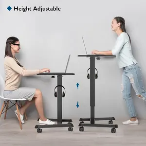 Meja Sofa bundar dengan kolom pengangkat pneumatik, kaki tunggal meja geser ke meja kantor tinggi yang dapat disesuaikan