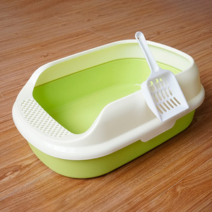<b>Cat</b> Litter <b>Box</b> With Scoop 49.6X34.7X17 Cm PP Material Splash Proof For Pet <b>Cat</b> Use Green Color - Product Image 1