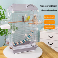 Grande cage à perroquets en fer et plastique, simple et robuste, vue frontale, double étage, en fil métallique, design respirant, montage facile pour