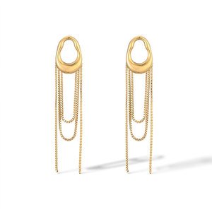 Fashion Wholesale <b>Fine</b> 14k 18k Gold Plated 316L Stainless Steel Tassel Drop Dangle Gold <b>Earrings</b> for Women - Product Image 5