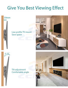 Support mural <span class=keywords><strong>TV</strong></span> inclinable robuste 32-75 pouces 50KG VESA 600x400mm ± 15 ° Inclinaison réglable 59mm <span class=keywords><strong>Gap</strong></span> pour la maison et l'hôtel - Product Image 5