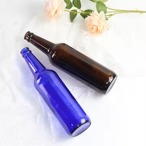 250ml 275ml 330ml 500ml <span class=keywords><strong>Botella</strong></span> de vidrio de cerveza de cuello largo <span class=keywords><strong>azul</strong></span> verde ámbar transparente con tapa de corona personalizada - Product Image 2