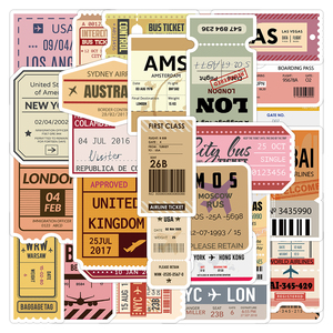 50pcs/<strong>bag</strong> Retro Traffic Stub Stickers Custom logo Waterproof Journal Sticker <strong>Laptop</strong> Wall Decorative PVC air Ticket Stickers Book - Product Image 1