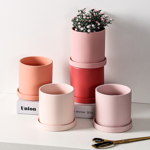 <span class=keywords><strong>Maceta</strong></span> de Cerámica Morandi Mate con Bandeja, <span class=keywords><strong>Maceta</strong></span> Cilíndrica Grande para Plantas Verdes Suculentas de Interior, Decoración del Hogar - Product Image 3