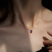 Collier en argent sterling S925 plaqué or 14 carats avec saphir en forme de larme, chaîne de clavicule rose, luxe léger pour femme