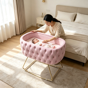 PZCN HOME Culla per Neonati di Lusso Imbottita in Metallo, <span class=keywords><strong>Lettino</strong></span> Portatile da Comodino per Camera da <span class=keywords><strong>Letto</strong></span> e Soggiorno - Product Image 2