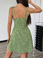Robe d'été fluide style Cottagecore |   Robe à bretelles spaghetti à fleurs pour femmes, dos nu, avec ceinture à nouer