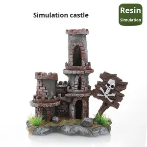 Ornement d'<span class=keywords><strong>aquarium</strong></span> de château en pierre artificielle Rocaille simulée avec plantes aquatiques pour poissons et crevettes - Product Image 4