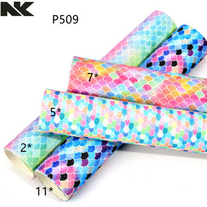 เกล็ดปลาหลากสี P509หนังสังเคราะห์แวววาวนางเงือกสำหรับกระเป๋ารองเท้าเครื่องประดับผมอุปกรณ์งานฝีมือ - Product Image 1